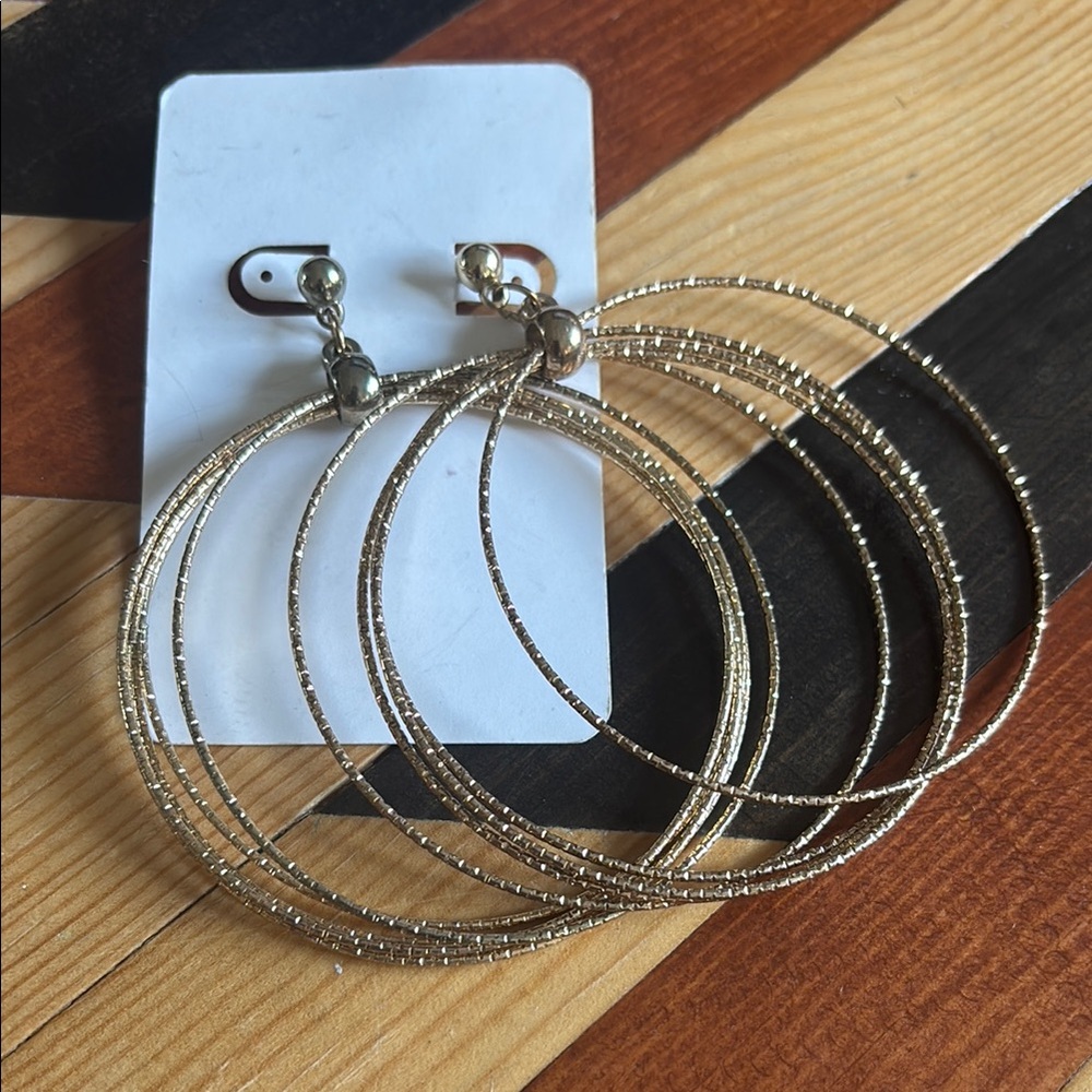 Gold Geometric Hoop Earrings with Layered Design